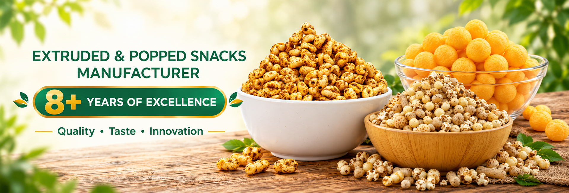 Shri Foods — Extruded & Popped Snacks Manufacturer, 8+ Years of Excellence (Quality • Taste • Innovation)